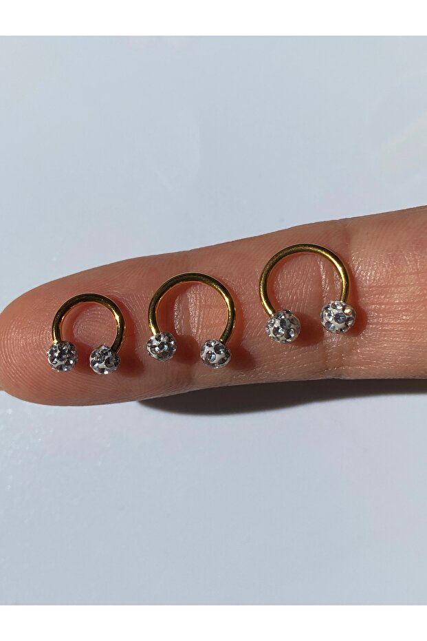 Paslanmaz Çelik Piercing Set Yarım Ay Toplu Model Tragus Helix Lob Kıkırdak - 6