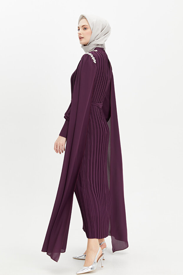 Pelerin Kol Piliseli Elbise - 3