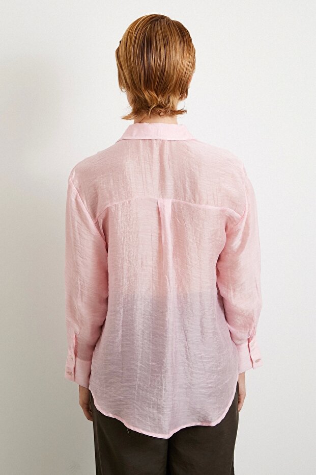 Modal Basic V Yaka Gömlek Pembe - 6