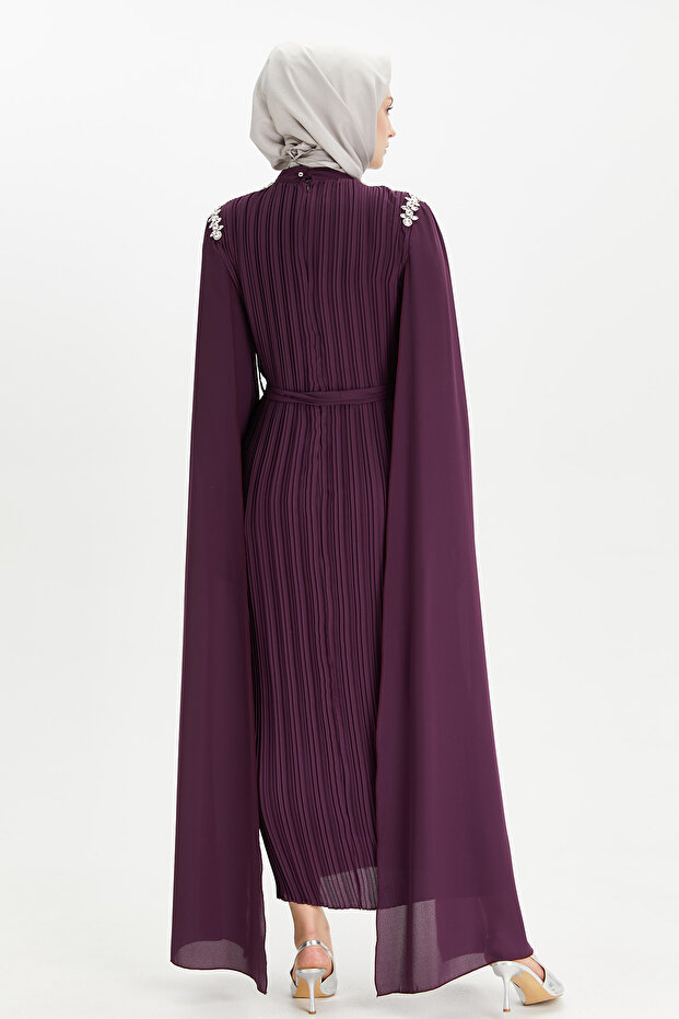 Pelerin Kol Piliseli Elbise - 7