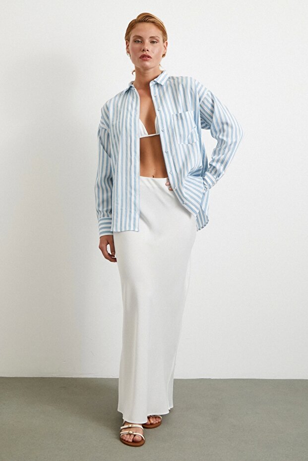 Multi Çizgili Cepli Gömlek Mavi - 2