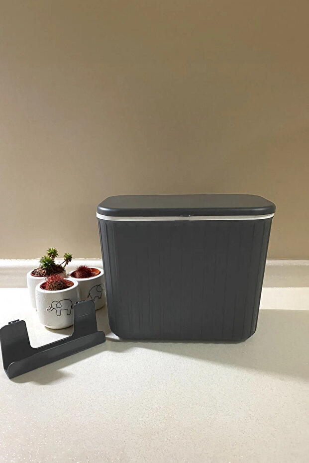 Hanging Trash Can Striped 8 Lt Kitchen Counter Top and Cabinet Hanging Trash Can with Double Direction Lid - 3