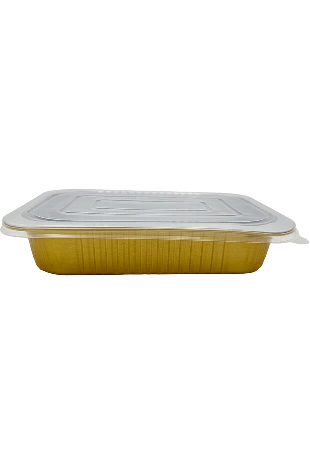 750 ml Golden Aluminium Rectangular Containers with Lids – 5 Pcs