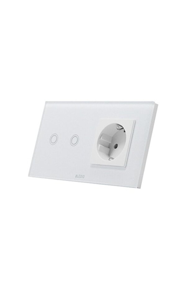 Double touch switch + single socket 2P+E, 16A, glass frame, white - 1