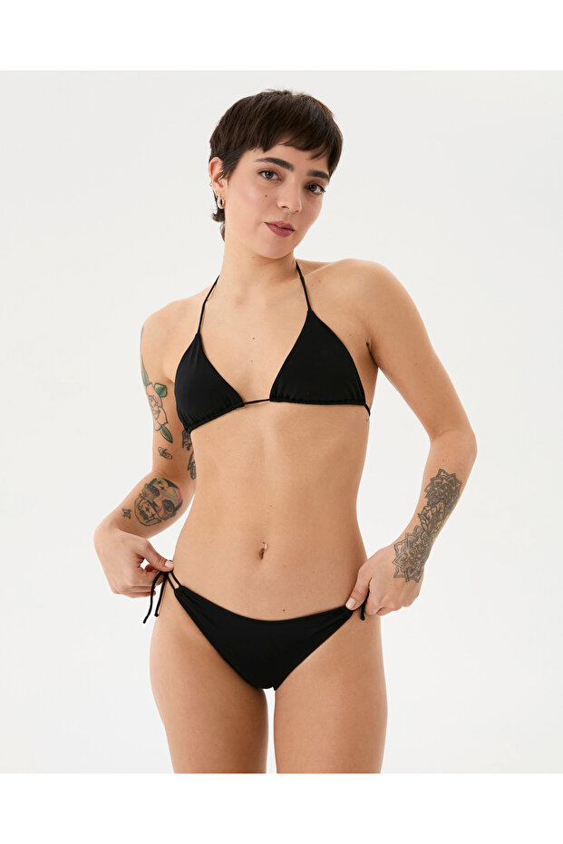 Black Drawstring Triangle Bikini Bottom - 5