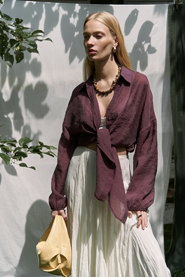 Lyra Oversize Bordo Gömlek - 6