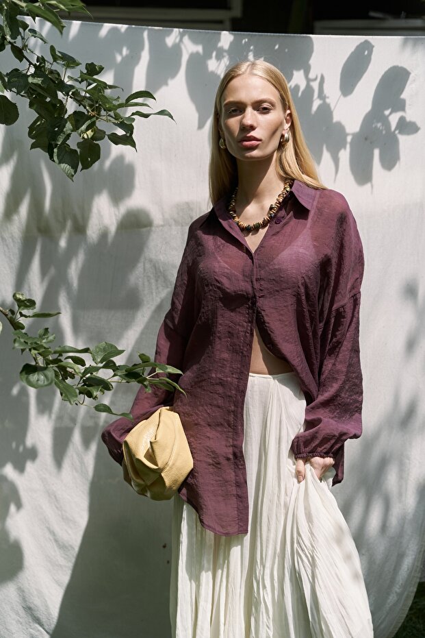 Lyra Oversize Bordo Gömlek - 1