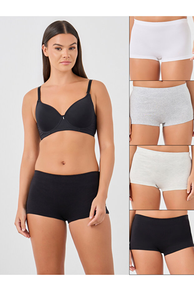Pack of 4 - Solid Elasticated Waistband Boyshorts