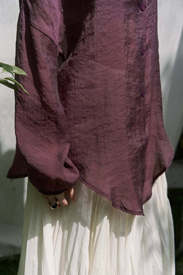 Lyra Oversize Bordo Gömlek - 8