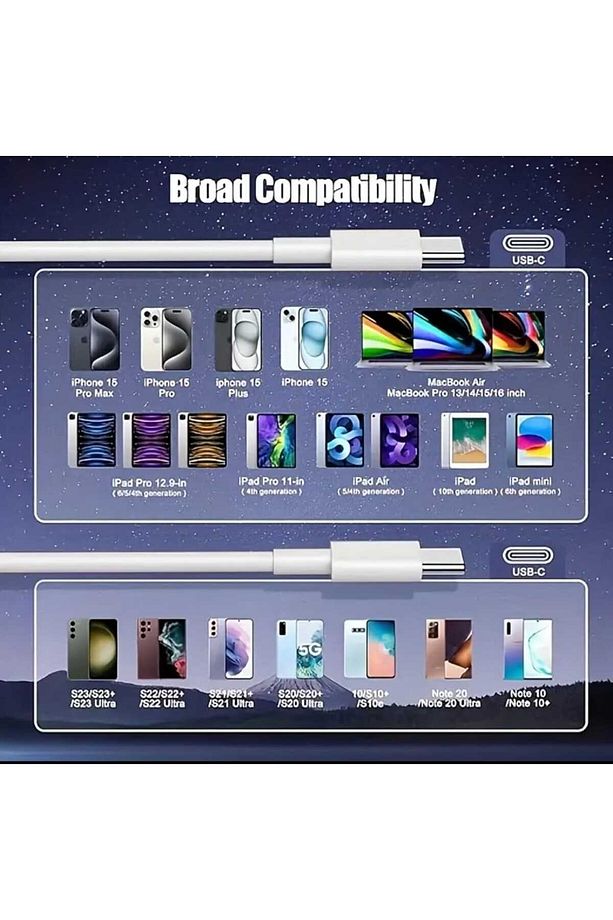 Hızlı Şarj Data Kablosu 60 W USB C den USB C ye 100cm - 6