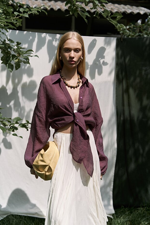 Lyra Oversize Bordo Gömlek - 4