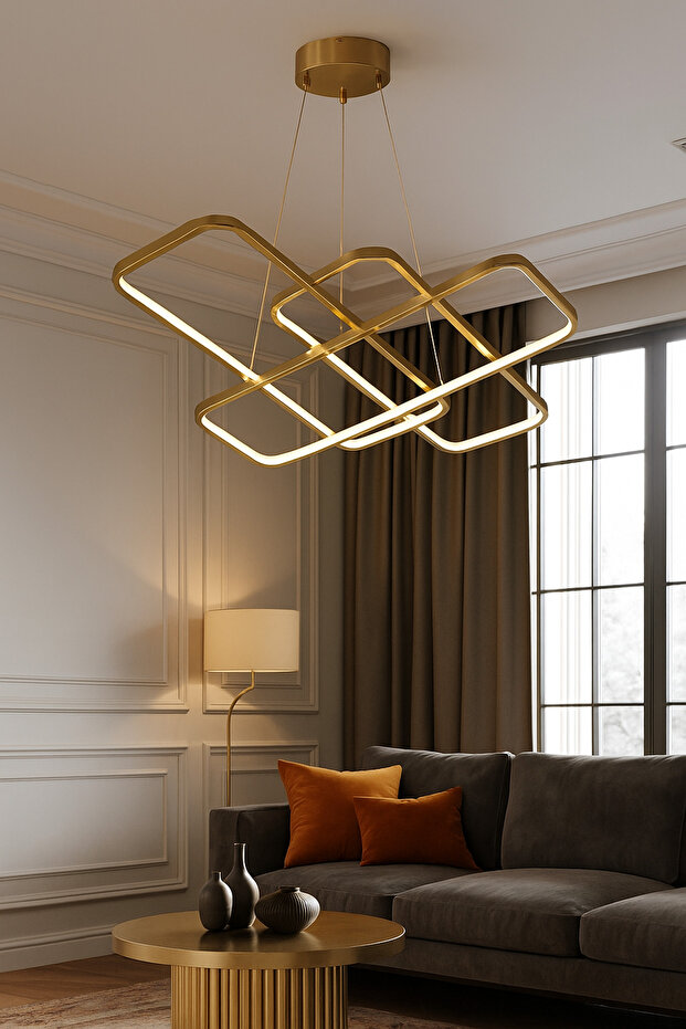 DİKDÖRTGEN GOLD LED AVİZE - 1