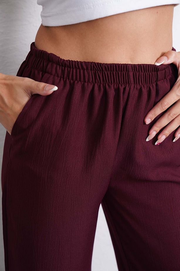 Yüksek Bel Lastikli Bol Paça Günlük Kumaş Pantolon - 4