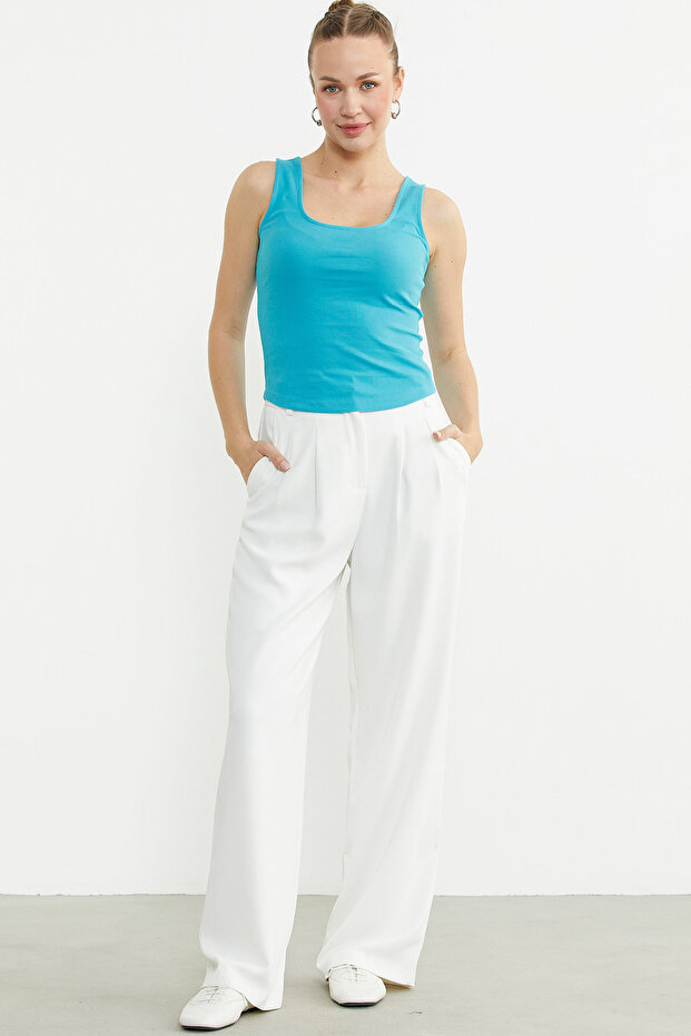 قميص داخلي أساسي مضلع بحزام سميك - تركواز - 1