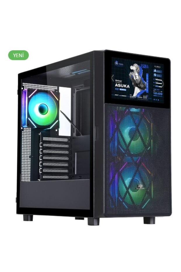PowerBoost PB-P4367BB USB 3.0, ATX LCD Mesh Panel, ARGB Fan, Siyah Kasa (PSU Yok) - 1