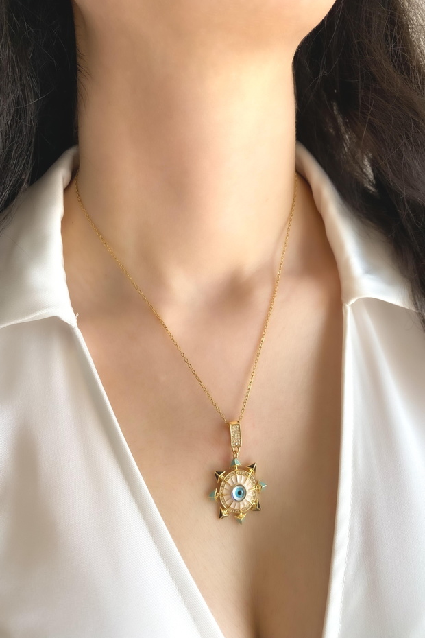 Women's Steel Necklace Zircon Stone Eye Rudder Necklace