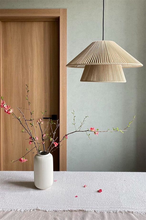 Makrome Avize / Bohem Avize / Rustik Tarz Konik Avize / Rattan Avize/ Salon avize Yatak Odası 40cm - 2