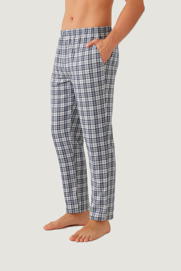 Erkek Pamuklu Ekose-Lacivert 2'li Tek Alt Pijama - 3