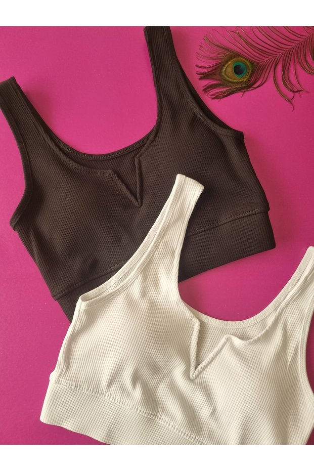 Modelled, Ribbed 2 Pieces Black and White Color Removable and Attachable Padded Camisole Women's Bustier