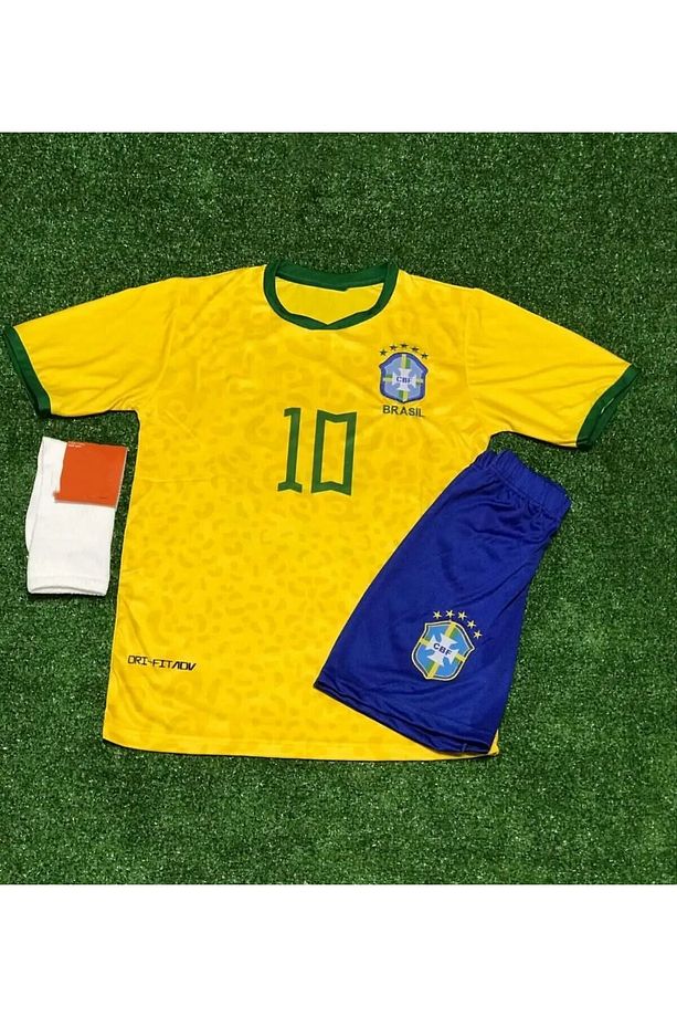 Brezilya 2023/24 Yeni Sezon Neymar Jr Çocuk Forması Şort Çorap 3'lü Set - 2
