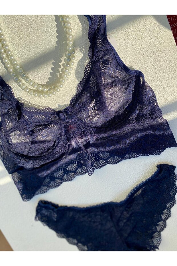 Lacivert Dantelli Takım - 3