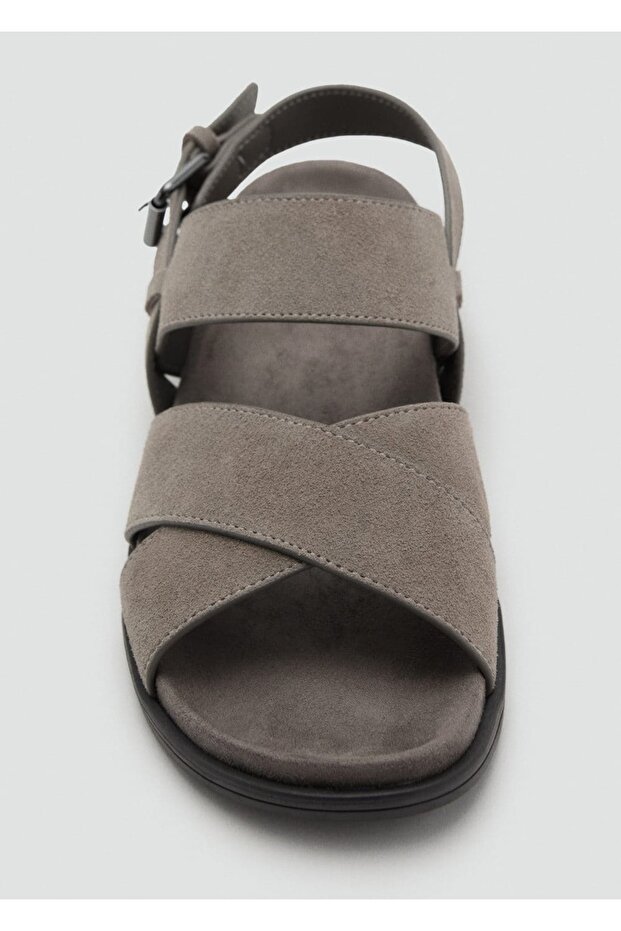 Çapraz deri tokalı sandalet - 5