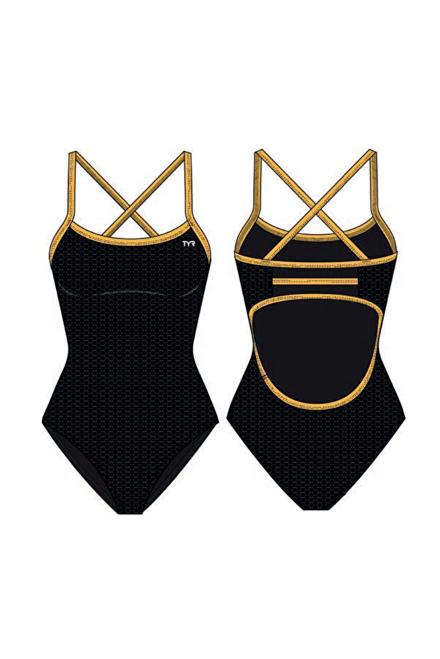 Durafast Elite. ® Tf Girl's Swimsuit - Hexa (Black/Orange)