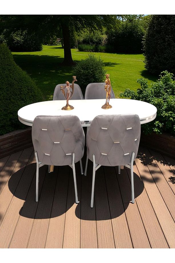 Açelya Silver 4 Kişilik BabyFace Salon & Mutfak Masa Takımı Mdf Lak Panel - 1