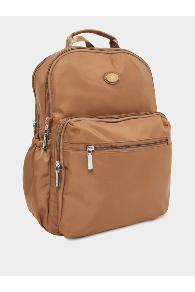 حقيبة ظهر بتفاصيل رقعة مع جيوب خارجية - 1