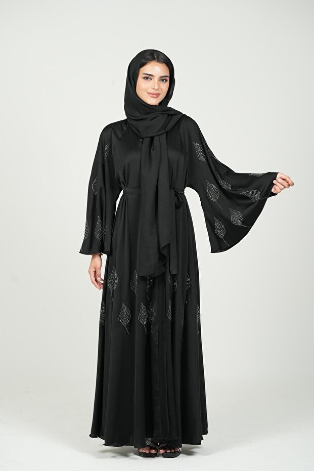 Belted Detailed Black Abaya with shawl