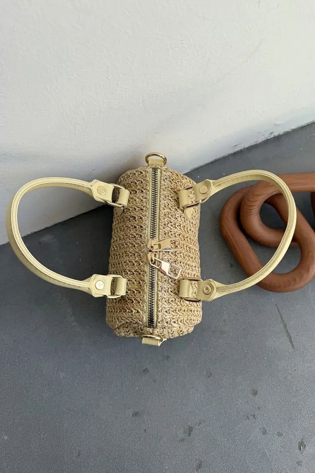 Minik Hasır Kadın El ve Omuz Çanta Clarise Sarı - 3
