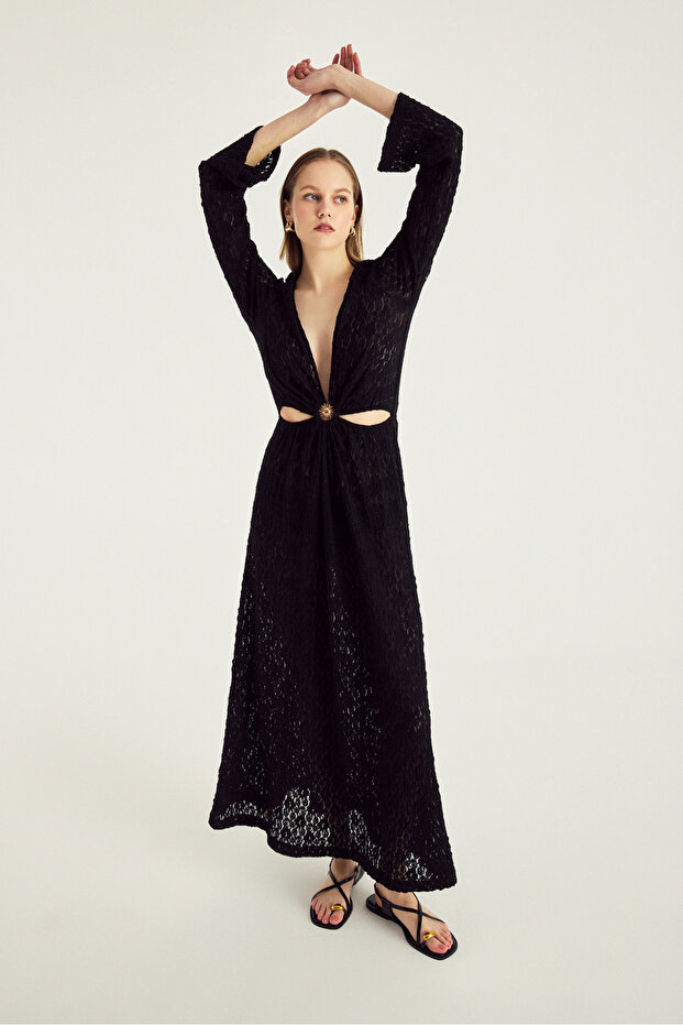 Siyah Dantel Plaj Elbisesi - 5