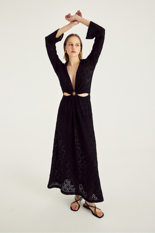 Siyah Dantel Plaj Elbisesi - 6