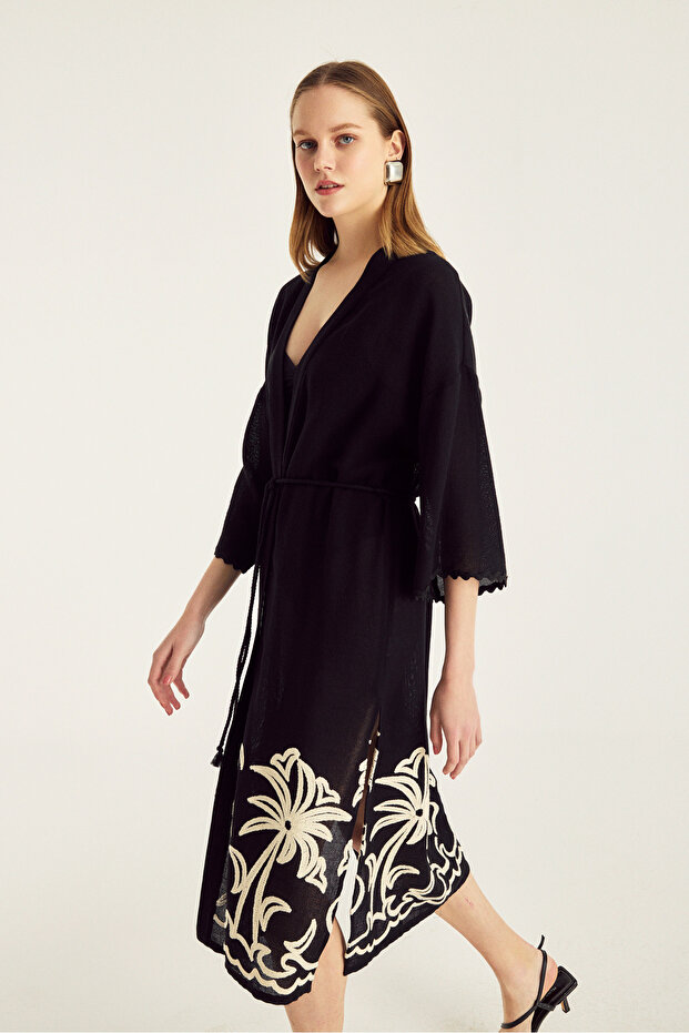 Nakışlı Siyah Kimono - 4