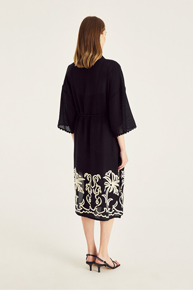 Nakışlı Siyah Kimono - 5