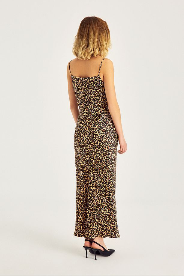 Degaje Yaka Midi Boy Leopar Desen Elbise - 4