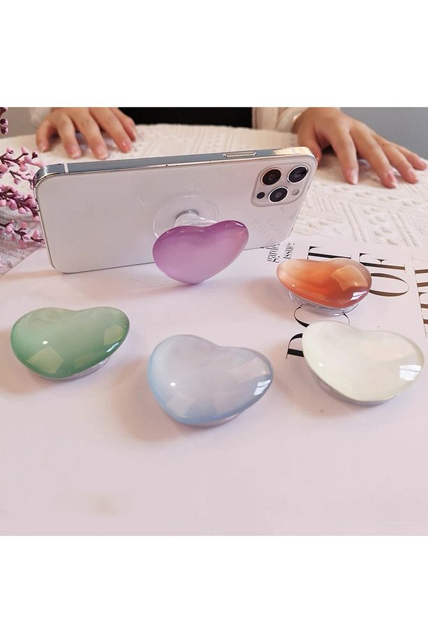 Popsocket Yapışkanlı Kalp Telefon Tutacağı Kalp Şekilli Akrilik Epoksi Yüzey Parmak Tutucu - 3