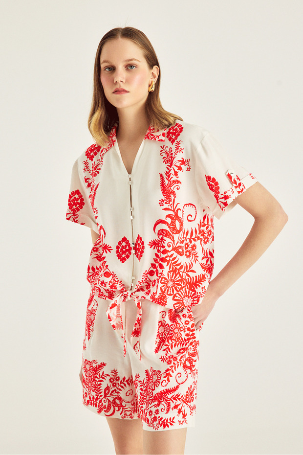 قميص من الكتان المخلوط بنمط اللوح - 2