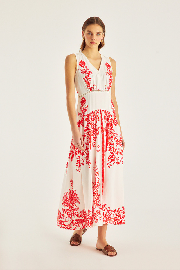 فستان من الكتان المخلوط بنمط اللوح - 2