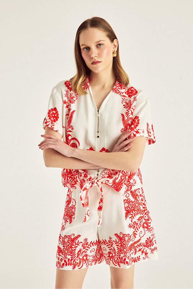 قميص من الكتان المخلوط بنمط اللوح - 4