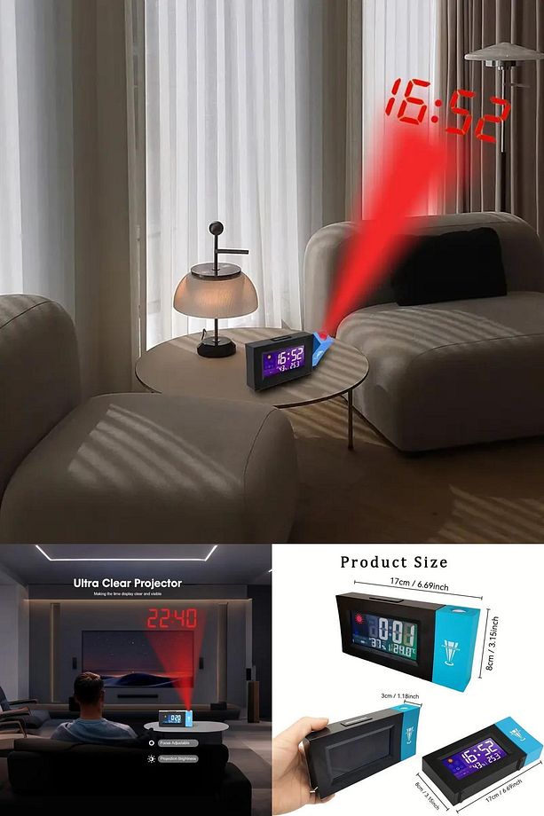 Djital Ekranlı Projeksiyon Duvara Zaman Yansıtan Alarm Saat LCD Ekranlı,USB Destekli, Modern Tasarım - 6