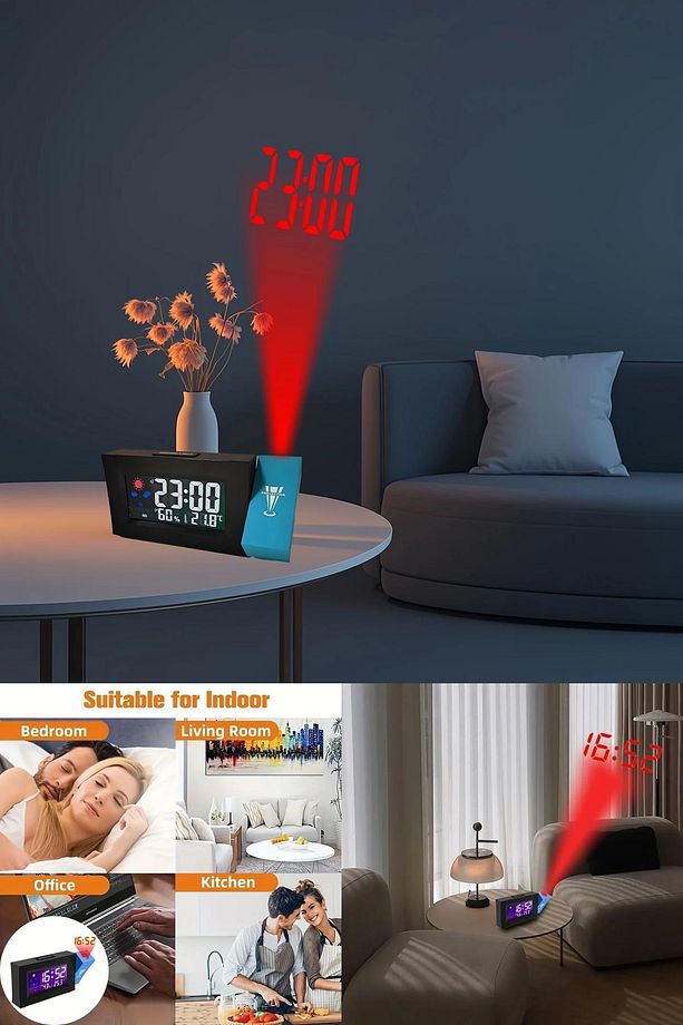 Djital Ekranlı Projeksiyon Duvara Zaman Yansıtan Alarm Saat LCD Ekranlı,USB Destekli, Modern Tasarım - 2