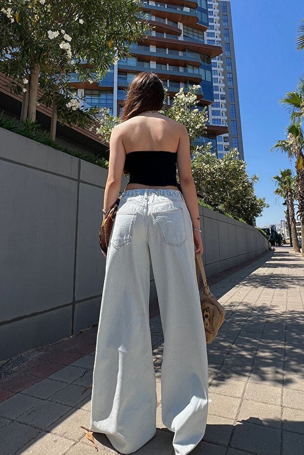 Lastikli bel denim baggy jean - 6