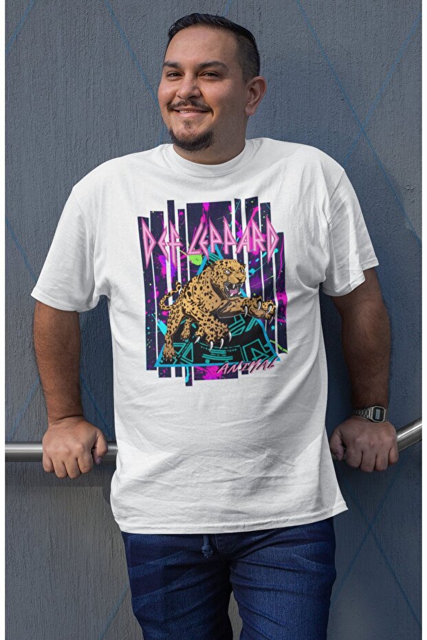 Unisex Def Leppard Animal Printed T-Shirt, Oversize Rock Band Themed Crew Neck T-Shirt