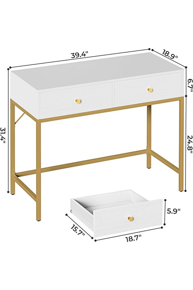 Home Multifunctional Bedroom Dressing Table Storage Study Computer Desk with 2 Drawers Storage - 7