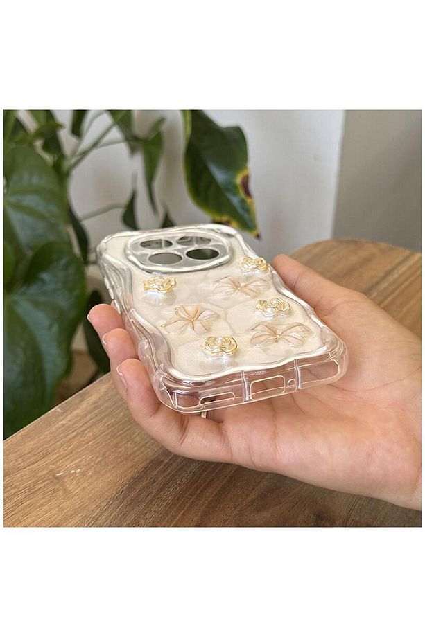 Xiaomi Redmi Note 14 Pro 5G Uyumlu Kılıf Kelebekli Floral Silikon Kılıf Gold - 3