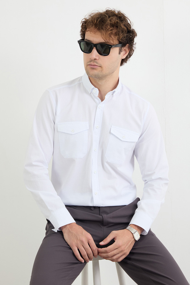 Basic Çift Cepli Gömlek - 3