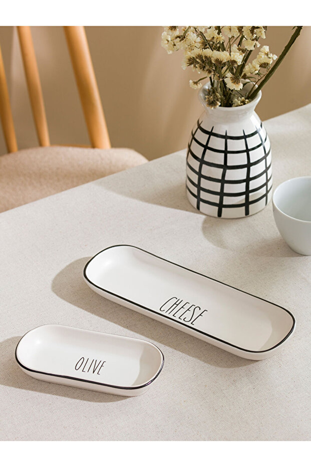Lcw Home White Printed Ceramic Plate Set of 2