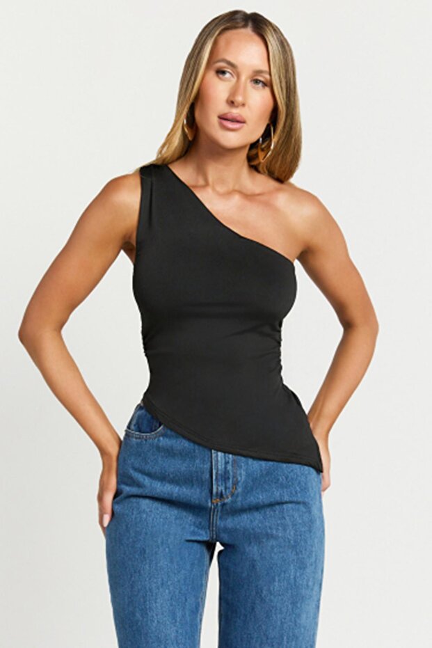 Siyah Tek Omuzlu Basic Kadın Body MG2498 - 2