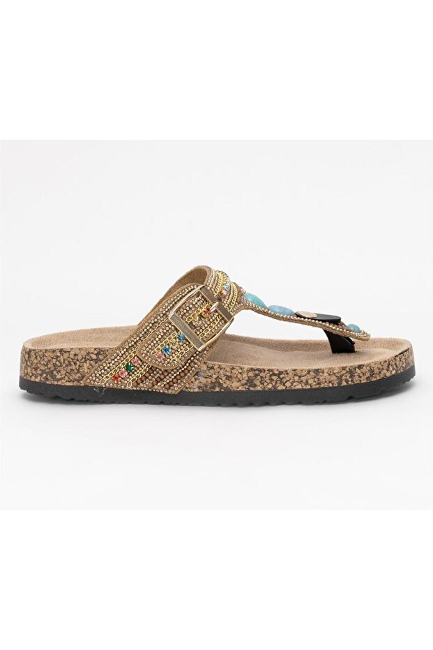 25Y102-7 Women's Cork Sole Flip Flops Stone Slippers